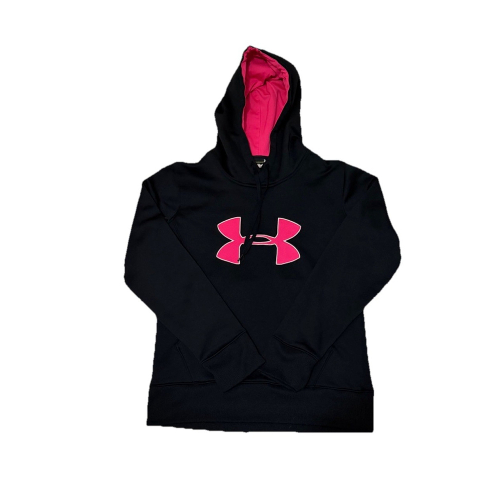 UNDER ARMOUR WOMEN’S HOODIE SWEATSHIRT BLACK WITH PINK LOGO SIZE SMALL SM/P - Picture 1 of 6